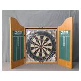 Vintage Unopened Dartboard In Wood Cabinet