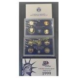 1999 Us Mint Proof Coin Set - 9 Coins W Coa