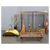 Lot Complete Fireplace Set Incl 3 Pc Iron Grate