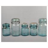5x The Bid Vintage Blue Mason Jars