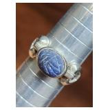 Sterling Silver Lapis Scarab Ring Signed U Sz 8