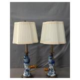 Pair Beautiful Porcelain Bird Motif Table Lamps