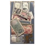 Grouping Of Foreign Currency, Coins, Us Notes