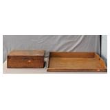 2x The Bid Antique Oak Hand Made Tray & Desktop