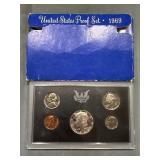1969 S Us Mint 5 Coin Proof Set W Silver Half