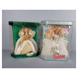 2x The Bid Happy Holidays Barbie Figurines