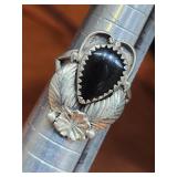 Sterling Silver Navajo Signed N Onyx Ring Sz 6.5