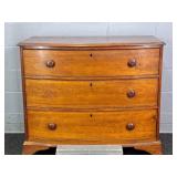 Vintage Bow Front Pine Low 3 Drawer Chest