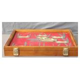 11 Pc Assorted Pocket Knives In Wood/glass Case