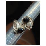 Sterling Silver Navajo Onyx Ring Sz 7.5 Tw 7.4g