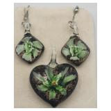 Artisan Glass Blown Floral Pendant And Pierced