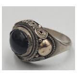 Sterling Silver Black Onyx Sz 7 Ring With Swrirls