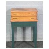 Small Oak 2 Drawer Stand On Painted Wood Base