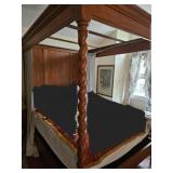Vintage Queen Size Oak Canopy Bed