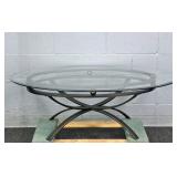 Oval Beveled Glass Top Metal Cocktail Table