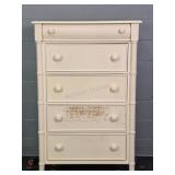 Painted Wood 5 Drawer Chest W/ Woven Accents