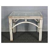 Vintage Rustic Glass Top Rattan Side Table