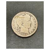 1909 D Barber Silver Quarter