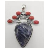 Sterling Silver Sodalite Coral Gemstone  Pendant