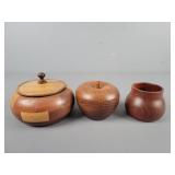 3 Pc Vintage Turned Wood Covered Boxes