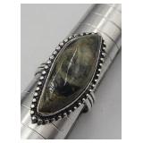 Sterling Silver Moss Agate Ring Sz 9