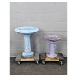 2x The Bid Painted Solid Concrete Birdbaths