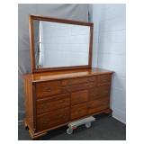 Solid Cherry 10 Drawer Mid Century Dresser W/ Mirr