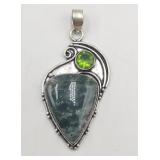 .925 Bloodstone Peridot Green Pendant