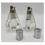 2 Vintage Cut Crystal Glass Capped Table Lighter