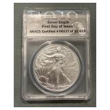 2019 American Silver Eagle Anacs Ms70 First Day
