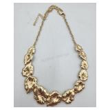 Gold Tone Floral Leaf Statement Necklace 22in