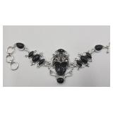 .925 Black Carved  Goddess Face 9in Bracelet