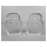 Vintage Clear Blenko? Glass Owl Bookends
