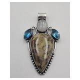 .925 Obsidian Rainbow Moonstone Gemstone  Pendant