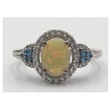 Sterling Welo Opal London Blue Gemstone Ring Sz 11