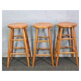 3x The Bid Sturdy Solid Wood Round Bar Stools