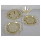 4 Pc Lot Vintage Yellow Depression Glass Dishes
