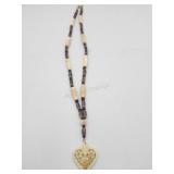 22in Glass Beaded Bohemian Style Heart Pendant