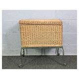 Small Wicker Hinged Lid Chest On Wrought Iron Stan