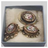 Antique Goldstone Micro Mosaic Brooch Pin And