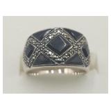 Sterling Silver Onyx Marcasite  Diamond Pattern