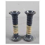 Pair Of Glazed Studio Pottery Candlesticks