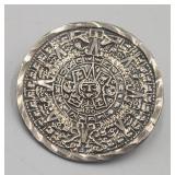 Sterling Silver Aztec Sun Calendar Pin 5.5g