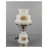 Vintage Painted Milk Glass Hurricane Lamp-floral