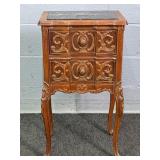 French Style Vintage 2 Drawer Stand W/ Marble Top