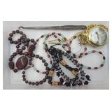 Small Tote With Assorted Jewelry, Pocket Watch