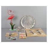 Asstd Metal Bird Decor & Glass Bowl