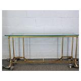 Heavy Brass And Glass Hall Table