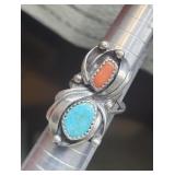 Sterling Silver Navajo Turquoise And Coral