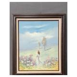 L Keswick Girl In A Field Framed Oil On Canvas